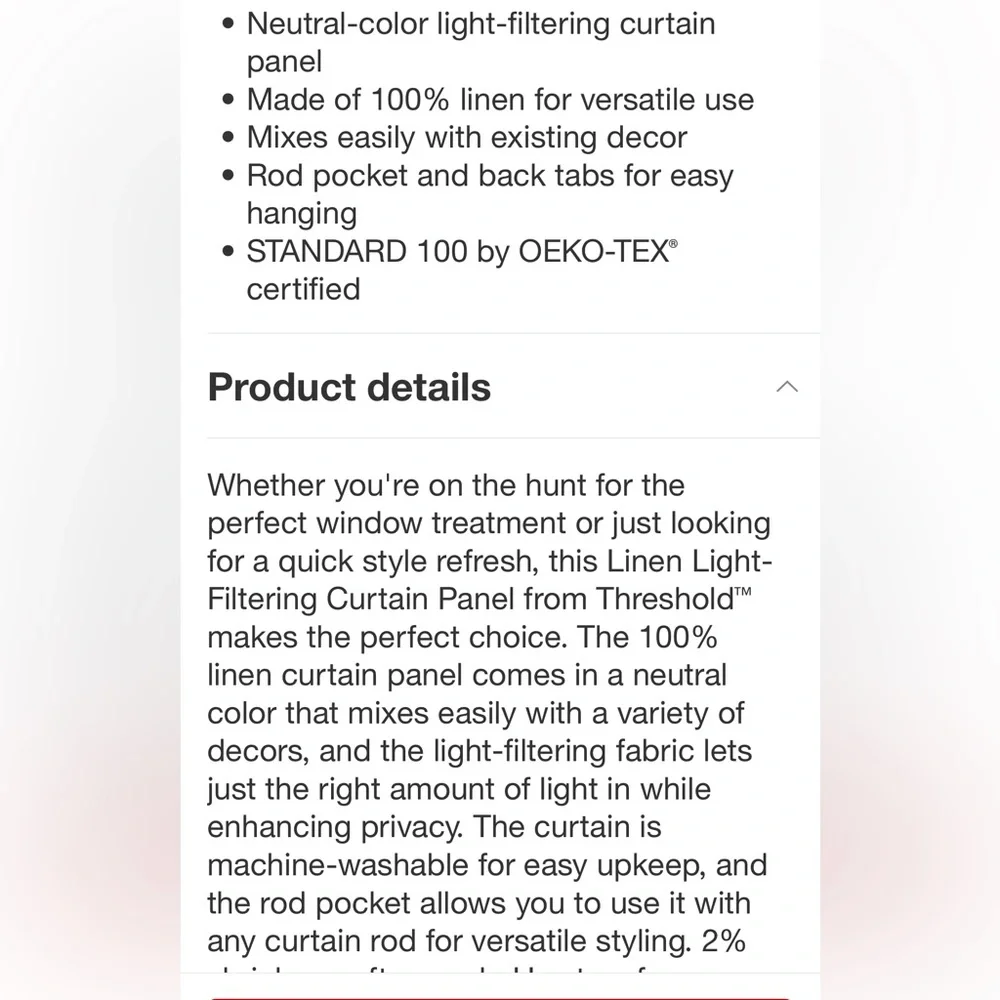 THRESHOLD NWT linen light filtering curtain panels -white -95”